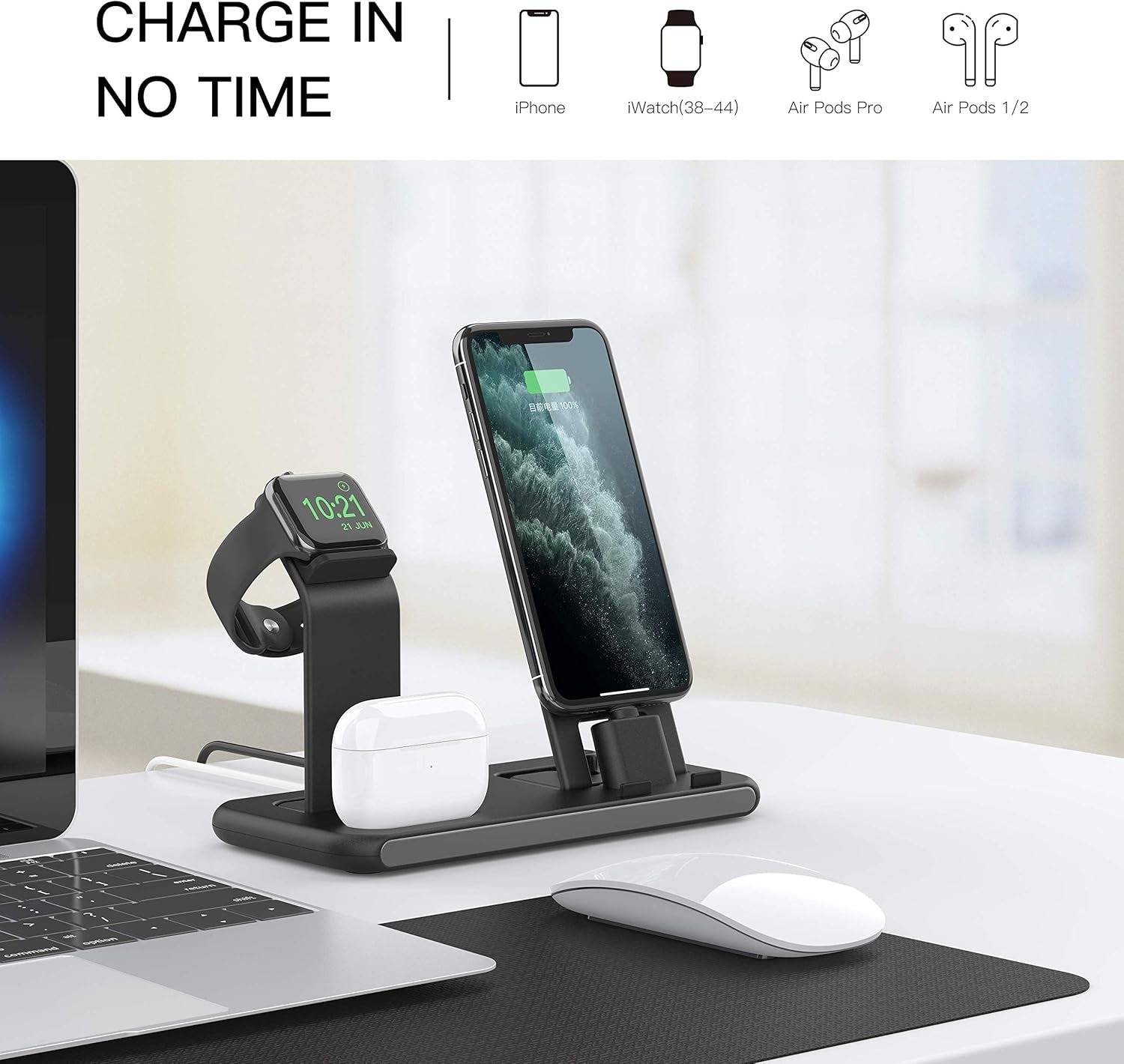 3 in 1 Charging Station for Apple Products, Stand for Apple Watch 7/SE/6/5/4/3/2/1, for Airpods Pro/3/2/1 Charging Dock, Charger Station for Iphone 13/12 Mini/12 Pro Max/11Pro Max/Xs Max/8Plus