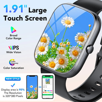 2025 NEW 1.91''HD Screen Smart Watch for Android and Iphone,Answer/Make Calls/100 Sports Modes/Message Reminder,Ip68 Waterproof Outdoor Fitness Tracker Women Men,（Perfect for Holiday Gifts）